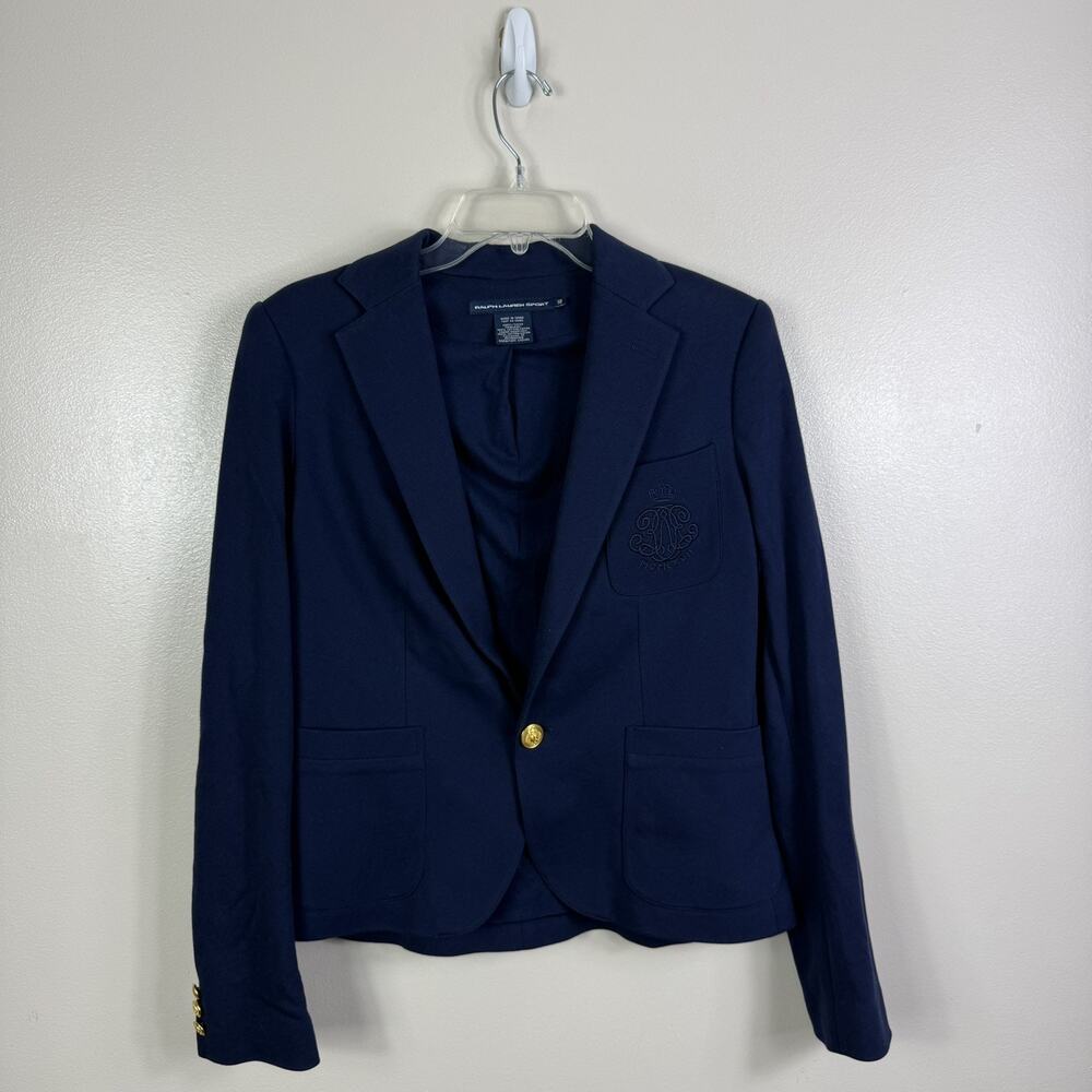 Ralph Lauren Womens Blazer Jacket Navy Chest Pocket Navy Crest Knitted